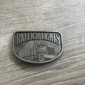 Vintage Raleigh Lights Cigarette Semi Truck Trucker Belt Buckle Tobacco Metal